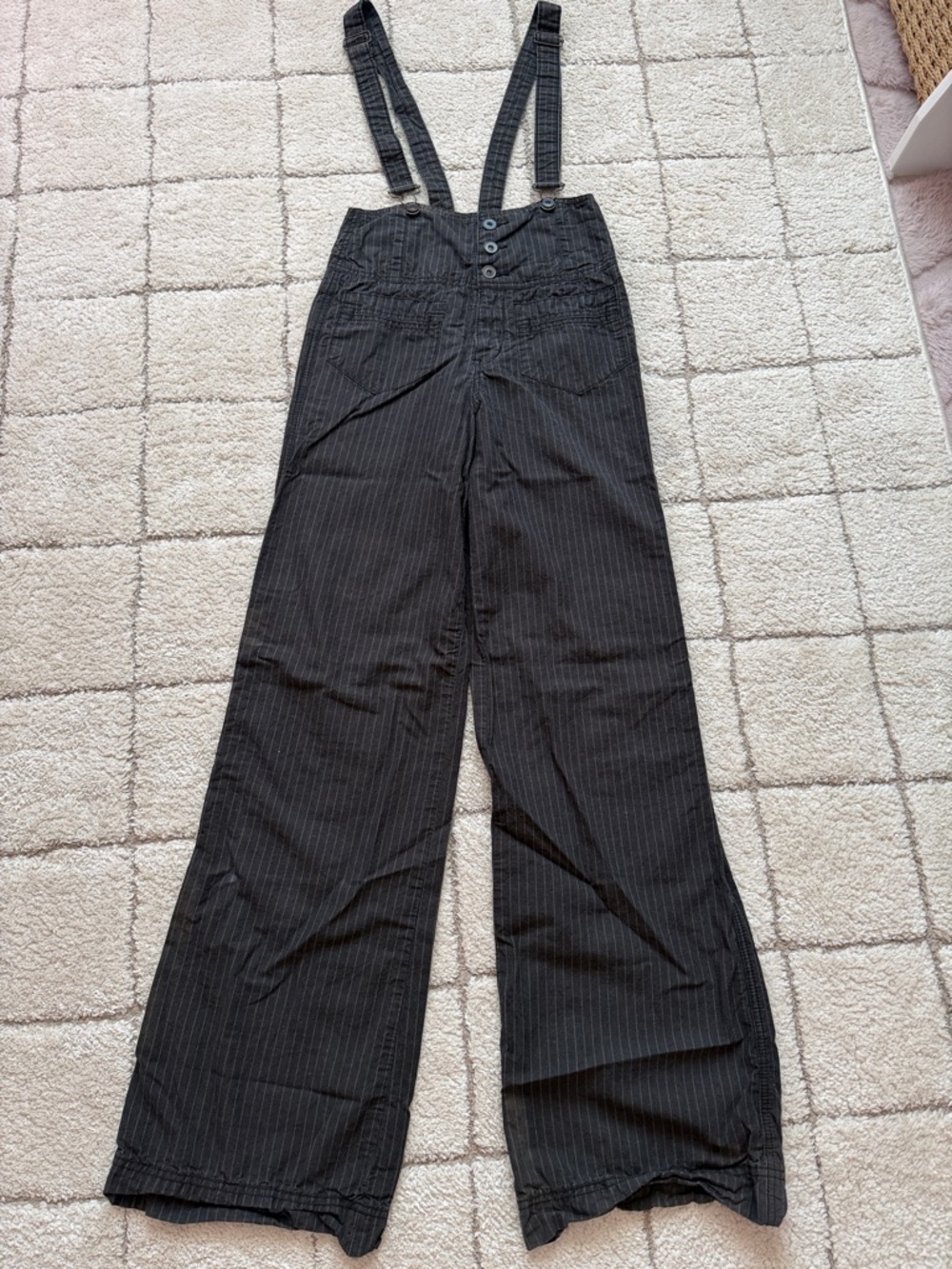 Free People dark grey Pinstripe Wide-Leg Overalls